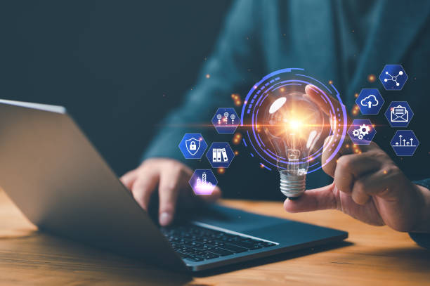 istock Hand holding Light bulb Global Internet connection. Business global internet connection application technology and digital marketing, Financial and banking, Digital link tech, big data. 1468083176