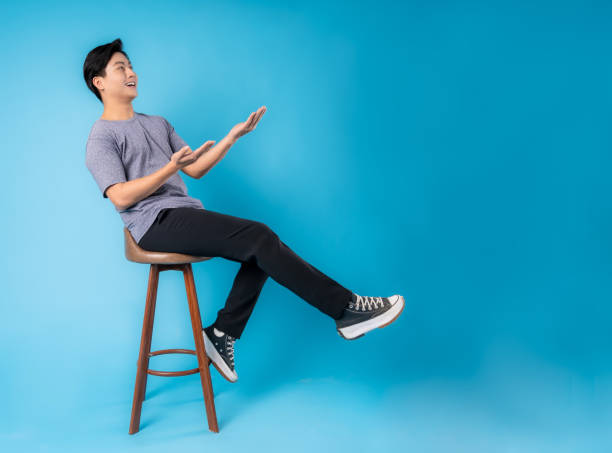 istock Full body young  Asian posing on blue background 1468083409