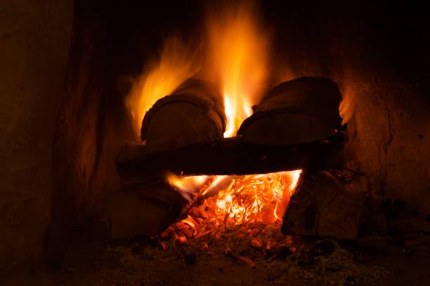istock Wood burning fire in a fireplace 1468088650