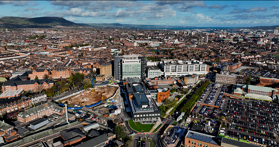 Bolton, Lancashire, UK, September 07, 2023; aerial view of the Toughsheet, University of Bolton, Macron, Stadium, home to Bolton Wanderers football club, Bolton, Lancashire, England.