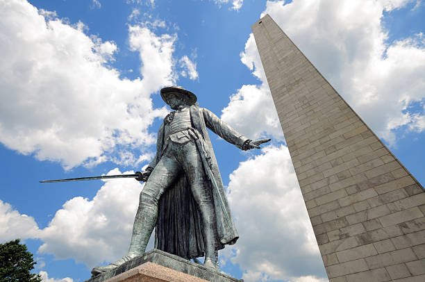 The Bunker Hill Monument at Breed's Hill, Boston, Massachusetts. The site of the first major battle of the American Revolution fought on June 17, 1775. \
