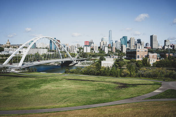 istock Walterdale suspension bridge and Saskatchewan river with skyline in Edmonton Alberta Canada 1468092474