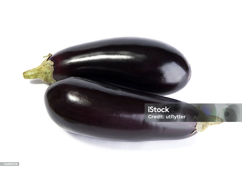 Fresh aubergine on a white background Two fresh eggplants on a white background Eggplant Stock Photo