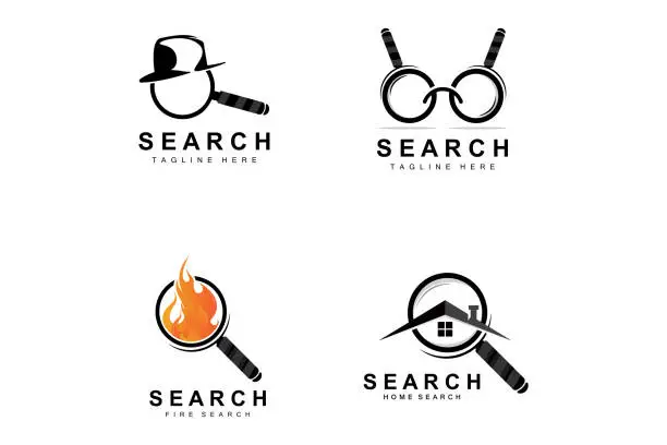 Vector illustration of Search Logo Design, Detective Illustration, Home search, Glass Lens, Company Brand Vector