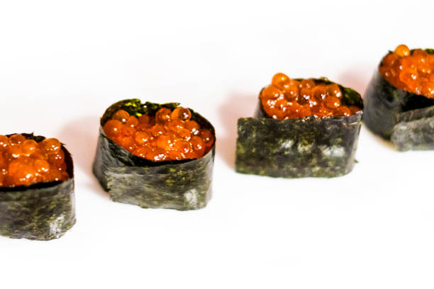 istock Sushi with salmon roe wrapped in seaweed. Gunkan Sushi. 1468105333