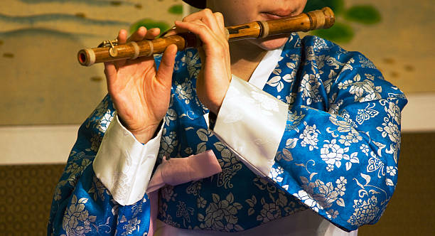 flauta de bambu - shakuhachi - fotografias e filmes do acervo