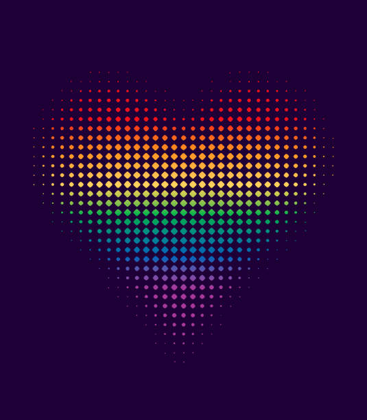 ilustraciones, imágenes clip art, dibujos animados e iconos de stock de fondo de patrón de medio tono en forma de corazón - símbolo del orgullo gay