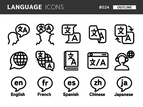 Line style icon set related to language_024