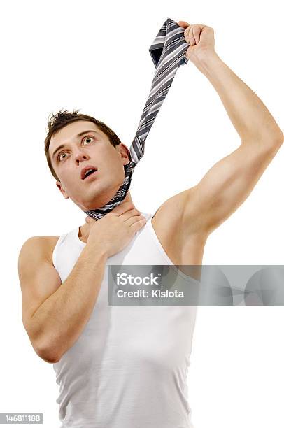 Muscular Man Hangs Himself In A Tie Stock Photo - Download Image Now - Abdomen, Adult, Beautiful People