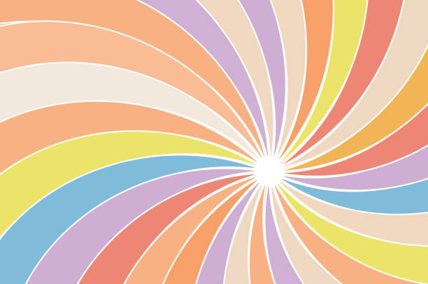 Groovy retro swirl sunburst with rays or stripes in the center retro 60s 70s. Summer sunshine and carnival background. Pastel color. Groovy retro swirl sunburst with rays or stripes in the center retro 60s 70s. Summer sunshine and carnival background. Pastel color. Vector. carnival sunshine stock illustrations
