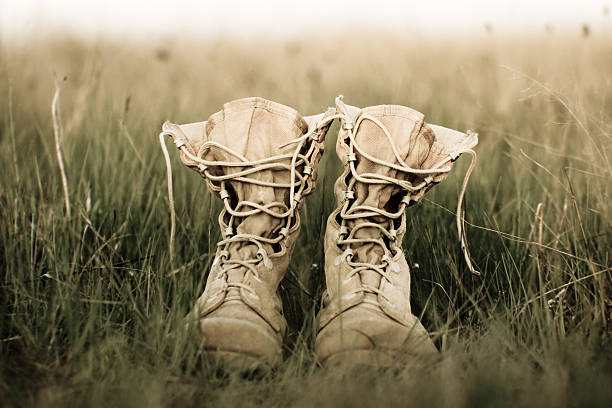Soldier's boots stock photo