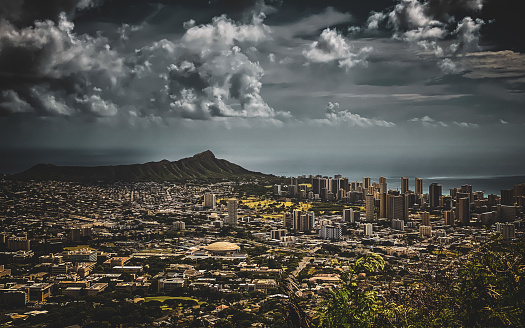 Cityscape of Honolulu city in Oahu island Hawaii