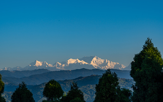Beautifull landscape view of Mount Kanchenjunga range at Ilma, Nepal.
