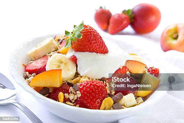 A Healthy Breakfast Of Fruit Oats And Cereal Stock Photo - Download Image Now - Banana, Bowl, Breakfast