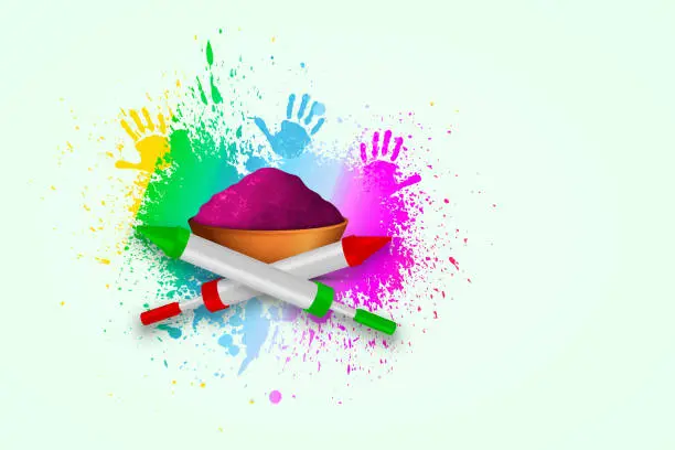 Happy Holi, color festival, holi wishes and colorful powder idea.