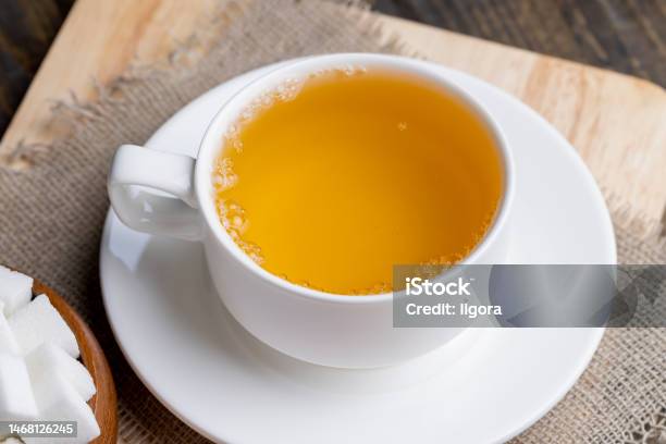 Hot Tea Brewed In A White Mug Stock Photo - Download Image Now - Antioxidant, Black Color, Breakfast