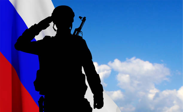 istock Silhouette of Russian soldier on background of sky 1468126377