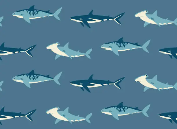 Vector illustration of Seamless patterns with sharks.