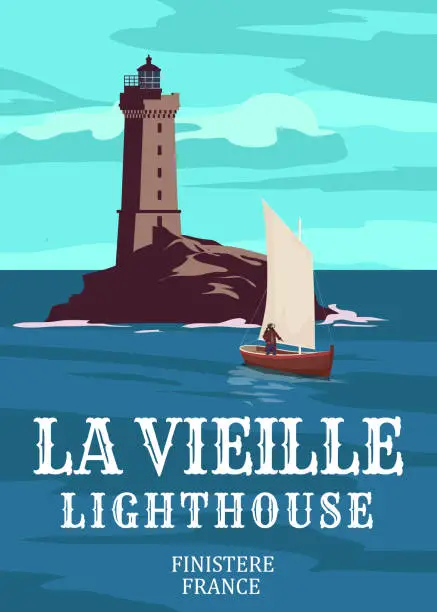 Vector illustration of Retro Travel poster La Vieille Lighthouse