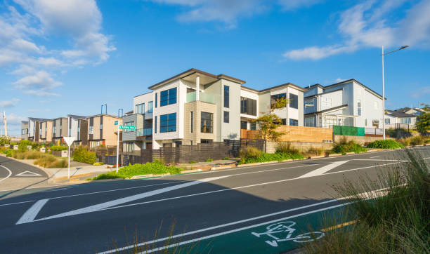 istock Suburb houses with cycle lane in front. 1468128485