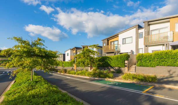 istock Modern townhomes side the road. 1468128518