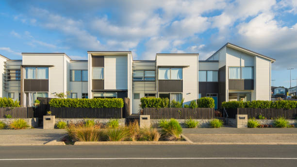 istock Residential townhouses on blue sky background. 1468128538