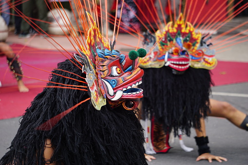 Blitar, East Java, Indonesia - June 17th, 2022 : Indonesian perform barongan kucingan dance