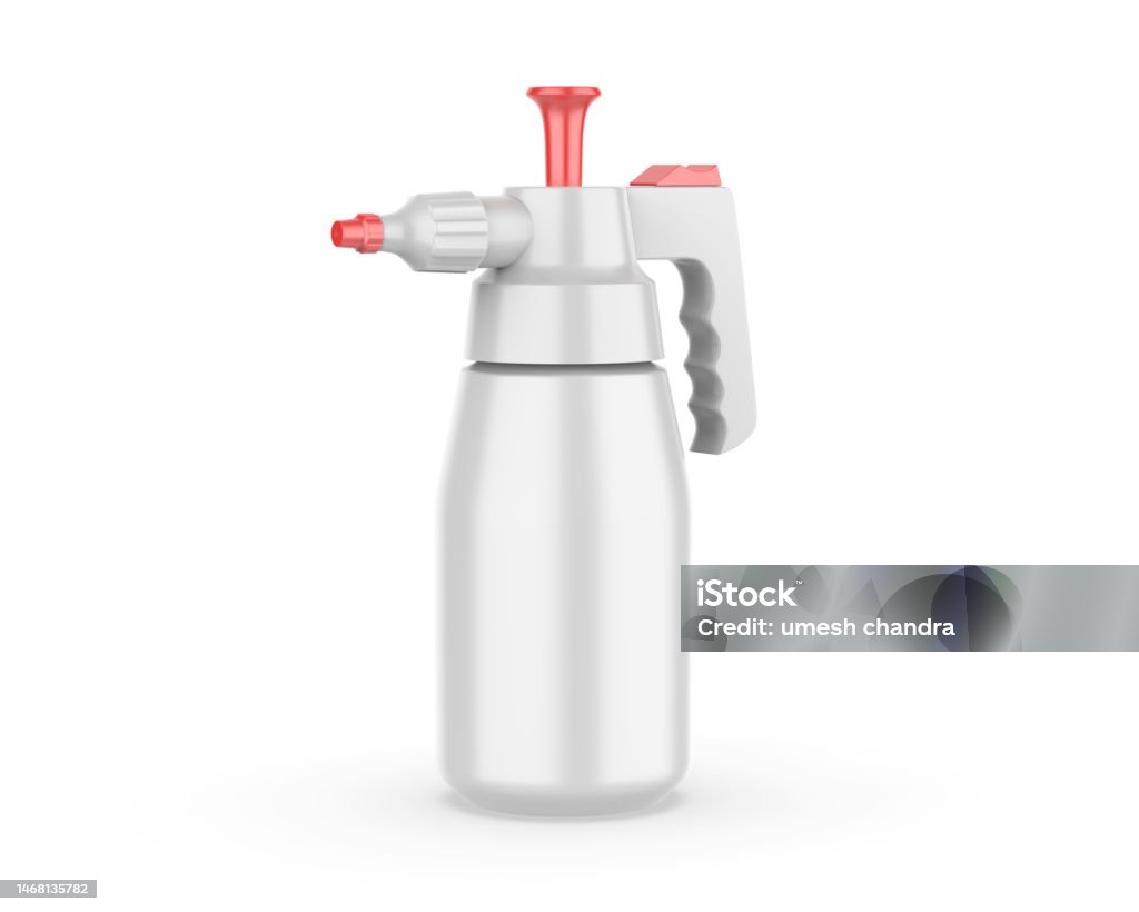 Spray bottle Blank Industrial Pump Spray Bottle Template, 3d render illustration. Brake Stock Photo