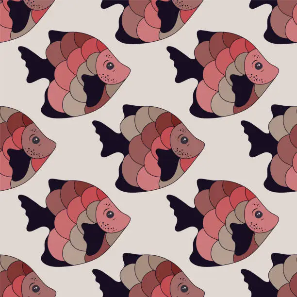 Vector illustration of Exotic tropical fish seamless pattern design. Ocean animals pattern. Kids fashion textile