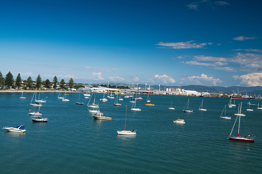 Pilot Bay harbour is pictured from the base of Mount Maunganui in Tauranga, New Zealand.