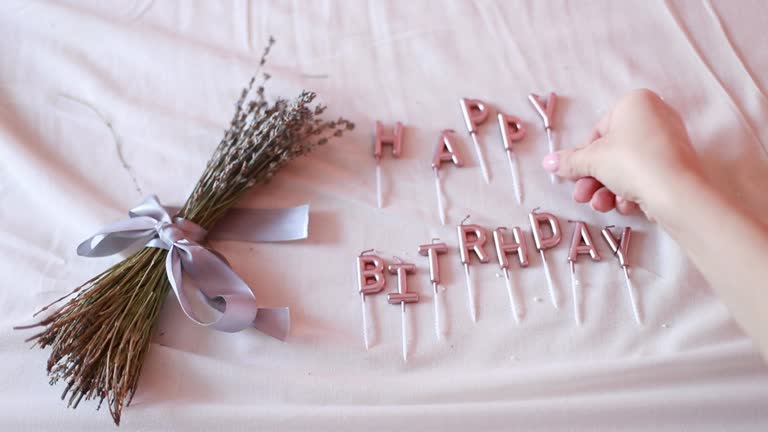 Bouquet of lavender and inscription happy birthday