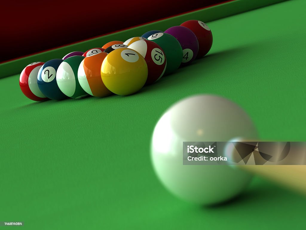 Billiard 3d render of billiard balls and table Colors Stock Photo