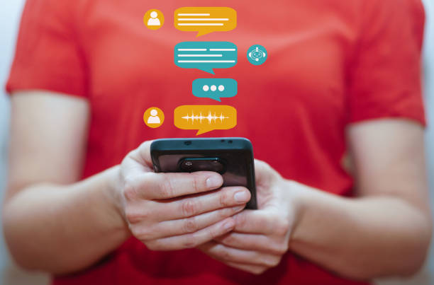 istock Chat bot service and future marketing concept Customer using online service with chat bot on smartphone. 1468141962