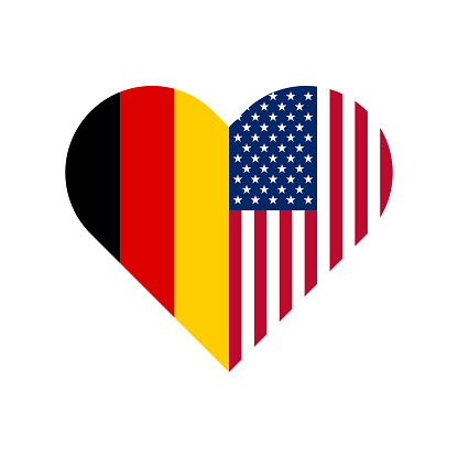 unity concept. heart shape icon with germany and american flags. vector illustration isolated on white background