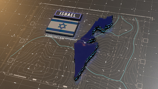 Israel digital cyber technology map background. Digital map network or global communication business concept.