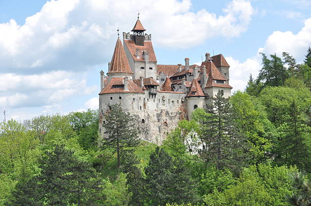 Dracula's Bran Castle view from the same level stock photo
