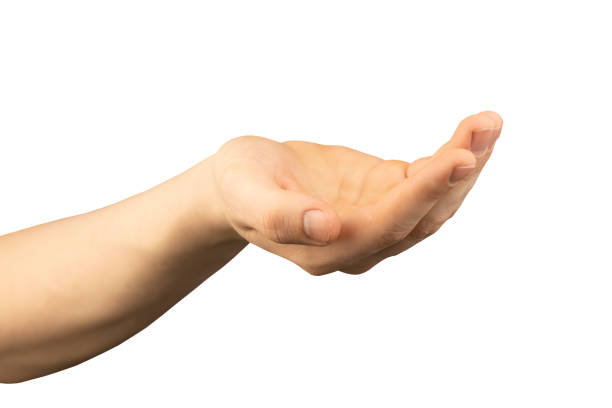 istock A man's hand is isolated on a white background, the palm is outstretched, begging. 1468147023