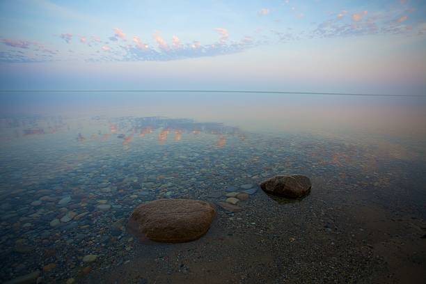 HDR photo of water at sunrise.