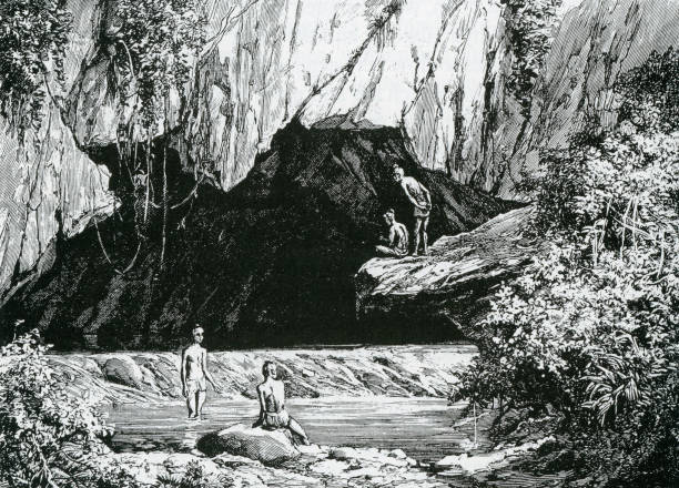 пещера там крунг в лаосе - krung stock illustrations