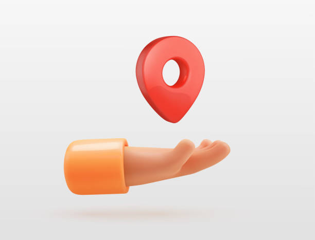 istock 3d cartoon hand holding red geo tag pin vector illustration. Global navigation badge or route sign guide symbol isolated design elements on white background. 1468153337