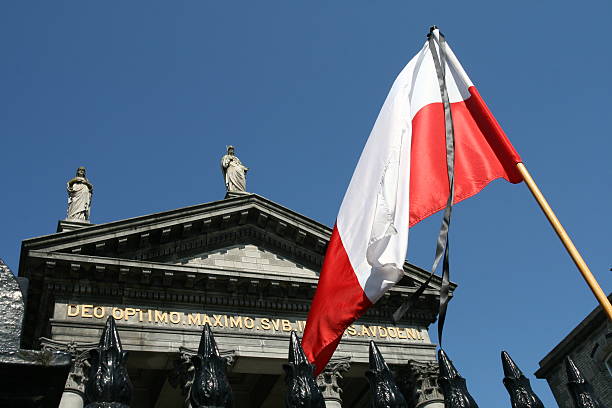 istock Polish Flag with the black ribbon 146815384