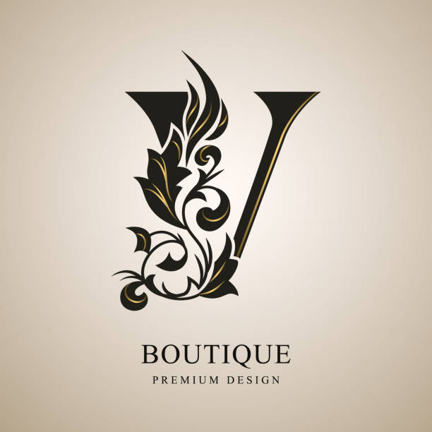 Capital Letter V. Graceful Monogram with Gold Elements. Elegant Style. Calligraphic Beautiful Logo. Vintage Emblem for Book Design, Brand Name, Business Card, Restaurant, Boutique. Vector Illustration Capital Letter V. Graceful Monogram with Gold Elements. Elegant Style. Calligraphic Beautiful Logo. Vintage Emblem for Book Design, Brand Name, Business Card, Restaurant, Boutique. Vector Illustration letter v tattoo stock illustrations