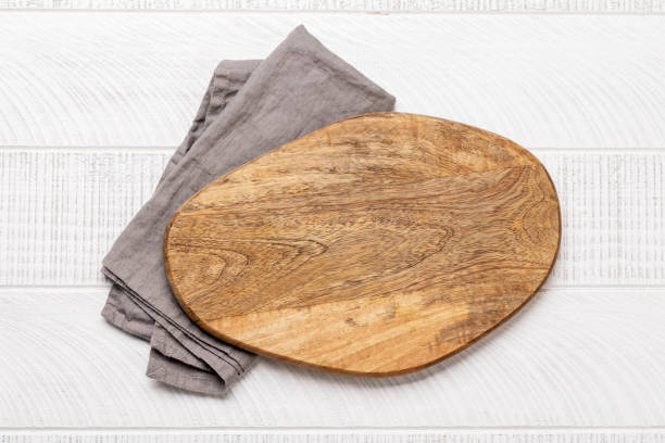 istock Wooden cutting board and kitchen towel 1468154941