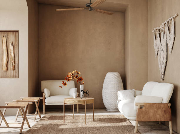 istock Modern nomadic home interior background in beige tones 1468155046