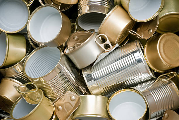 tin cans ready for recycling stock photo