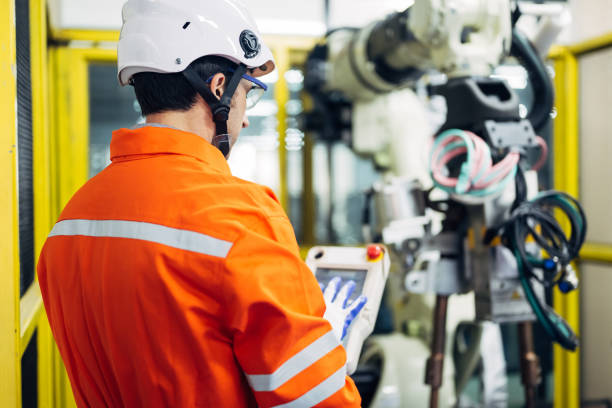 istock Professional engineer checking and repairing parts of automatic robotic arm 1468159219