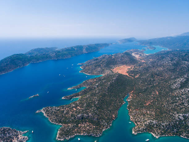 Aerial view of Kekova bay. The coast of Turkey stock photo