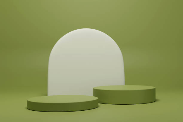 istock 3d green cylinder podium pedestal product display with empty blank white panel backdrop. 3d mockup illustration 1468161719