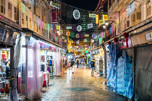 Singapore - February 12, 2023: People walking around in Chinatown market Singapore