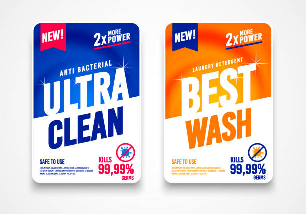 Modern Cleaning And Washing Label Modern Cleaning And Washing Label cleaning product stock illustrations
